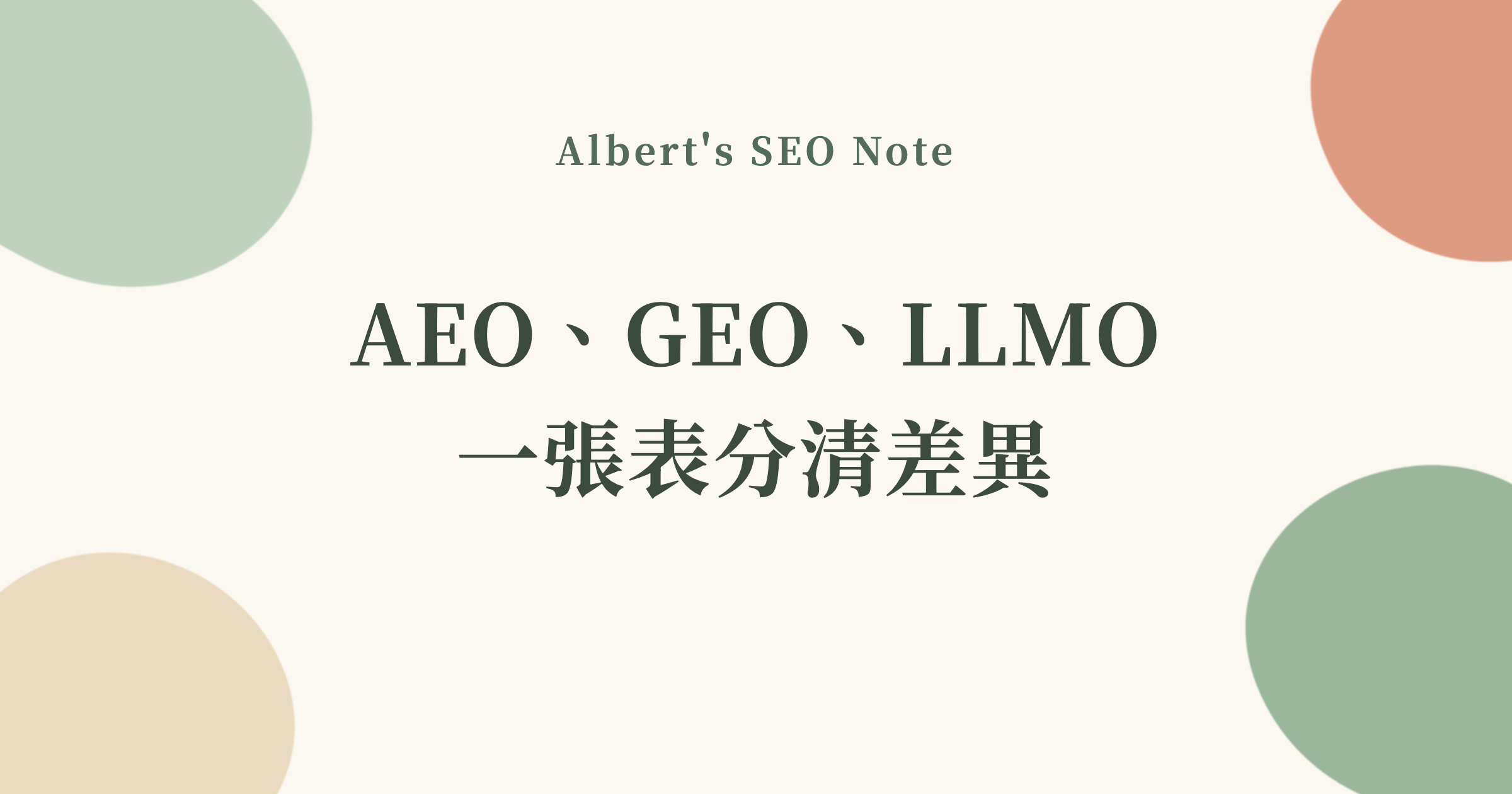 AEO 是什麼？一張表分清 AEO、GEO、LLMO 與 AI SEO 的差異和 KPI